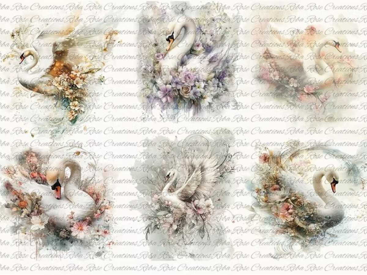 Pink Swan Rice Paper Floral Swans Rice Paper by Reba Rose Creations – My Victorian Heart