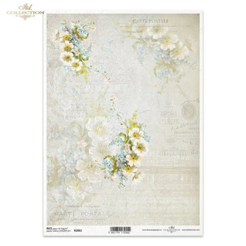 Carte Postale Fleurs Rice Papers by ITD Collection, R2062, Size A4