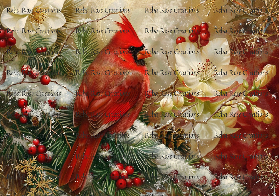 Christmas Cardinal 2024 Rice Paper by Reba Rose Creations