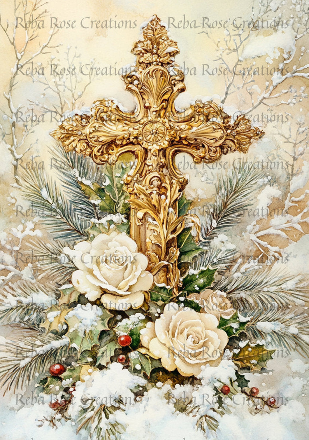 Christmas Cross Rice Paper by Reba Rose Creations