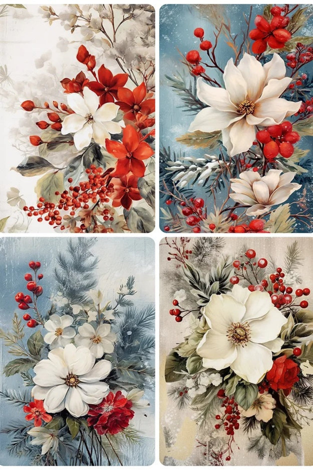 Christmas Florals Rice Paper by Reba Rose Creations