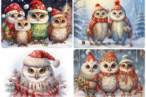 Christmas Owls Rice Paper by Reba Rose Creations