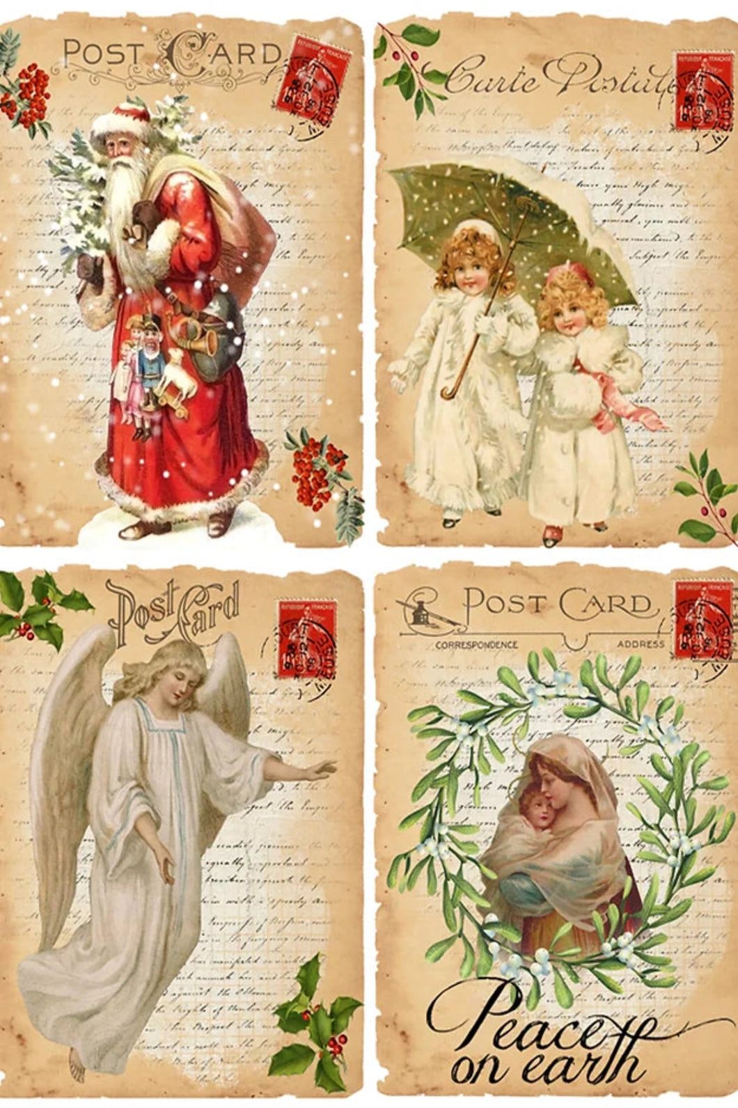 Christmas Postcards Rice Paper by Reba Rose Creations