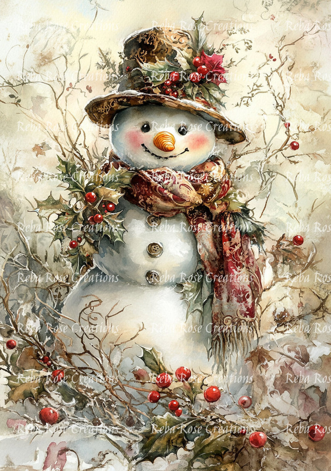 Christmas Snowman Rice Paper by Reba Rose Creations