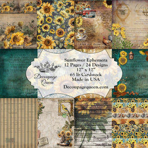 Sunflower Ephemera Scrapbook Set by Decoupage Queen, 12" x 12" Cover