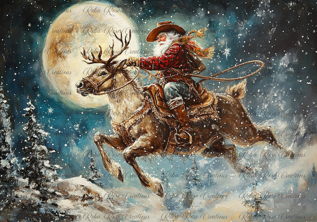 Cowboy Santa - Midnight Ride Rice Paper by Reba Rose Creations