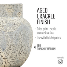 Load image into Gallery viewer, Vase with aged crackle finish and text describing the feature on a white background