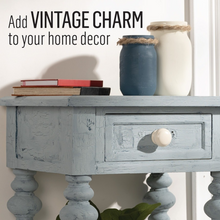 Load image into Gallery viewer, Vintage-style wooden table with jars and books, text 'Add Vintage Charm to your home decor' above.