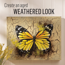 Load image into Gallery viewer, Butterfly painting with a weathered, aged look on a textured wall.
