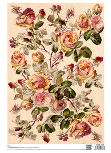Vintage Roses on Peach Background Decoupage Rice Paper by Calambour Italy, DGR254