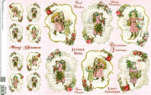Pink Christmas Vintage Santas Decoupage Rice Paper by Calambour Italy DGR263