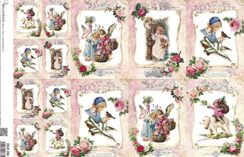 Pink Christmas Vintage Scenes Decoupage Rice Paper by Calambour Italy DGR266