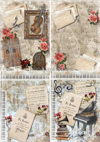 Music 4 Pack Vellum Paper by Decoupage Queen, Size A4