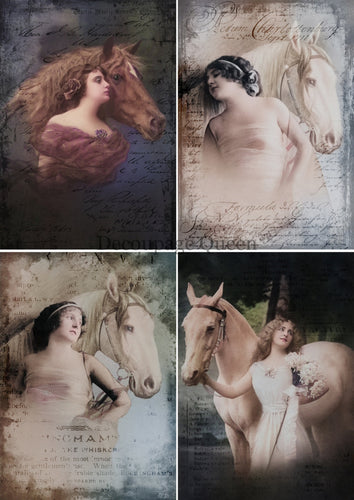 For the Love of Horses 4 Pack Vellum Paper by Decoupage Queen, Size A4