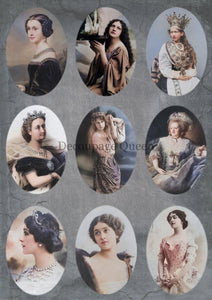 Vintage Ladies Oval Portraits Rice Paper by Decoupage Queen