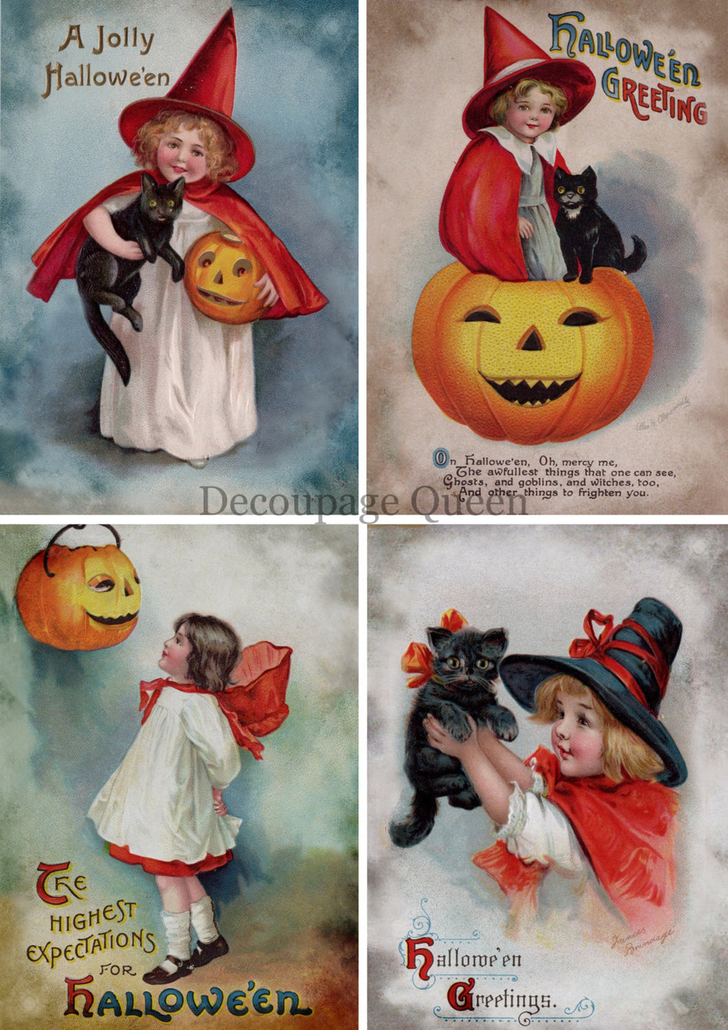 Four Little Witches Vellum Paper by Decoupage Queen, Victorian Halloween 