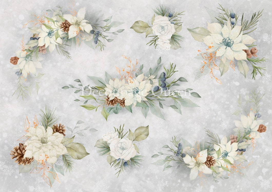 Dainty and the Queen White Christmas Florals Rice Paper by Decoupage Queen