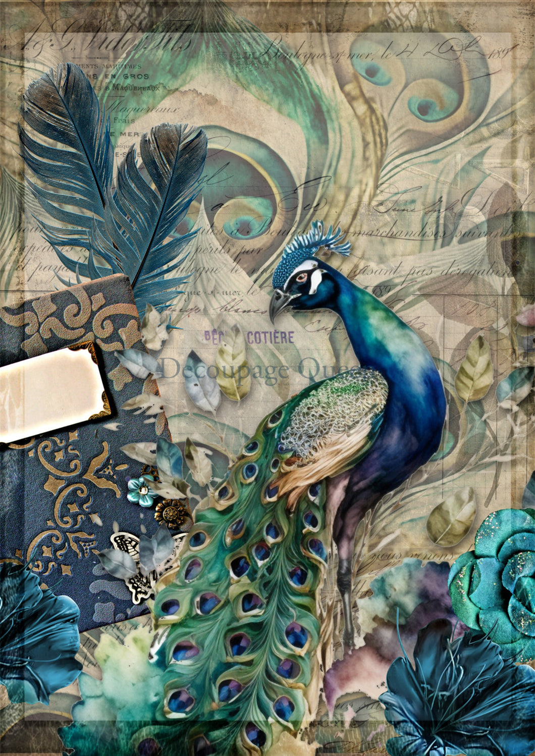 Jeweled Peacock Rice Paper by Decoupage Queen