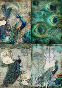 Peacock Four Pack Rice Paper by Decoupage Queen