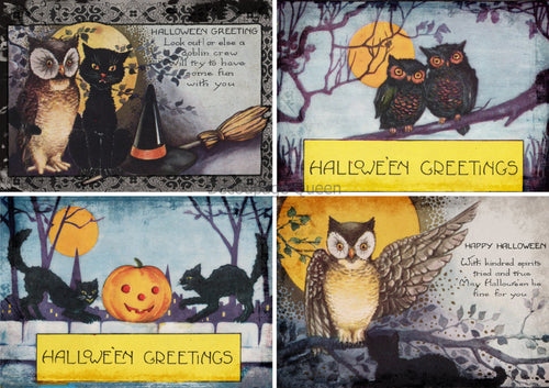 Vintage Cats and Owls Halloween 4 Pack Vellum Paper by Decoupage Queen