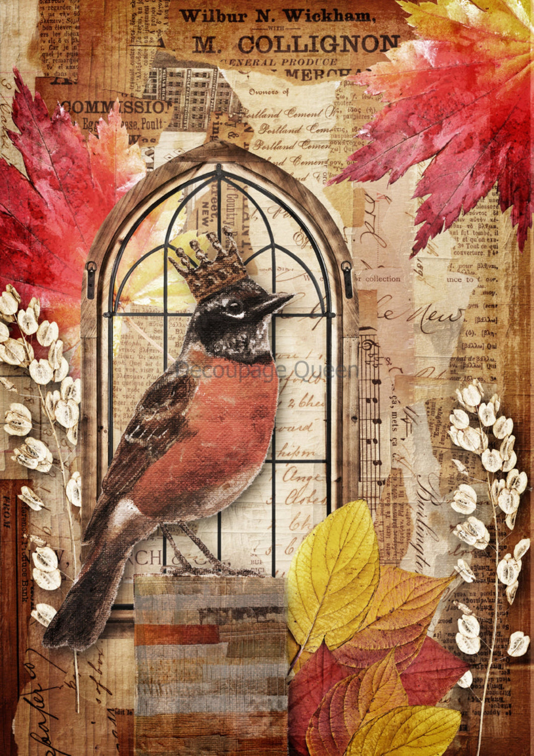 Crowned Robin Rice Paper by Decoupage Queen