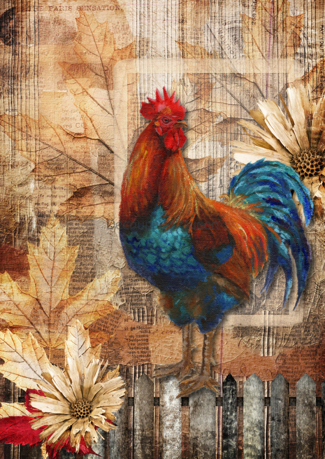 Country Rooster Rice Paper by Decoupage Queen