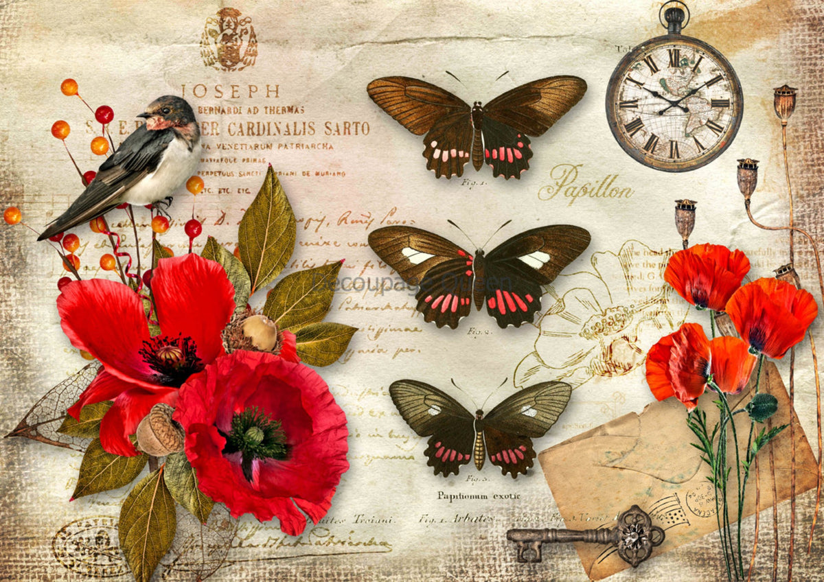 Poppy Rice Modelinh Papillon Poppies Rice Paper by Decoupage Queen – My Victorian Heart