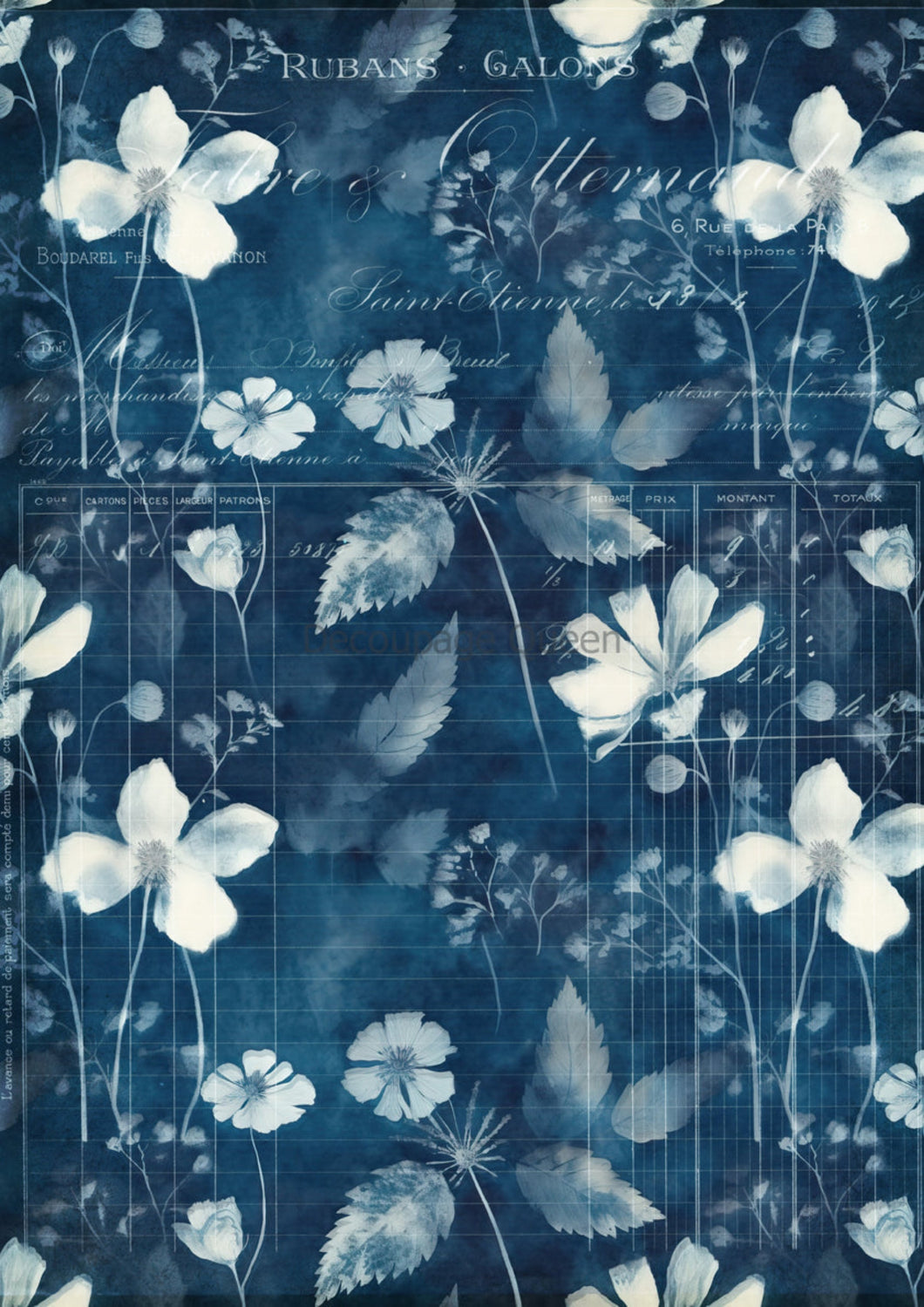 Indigo Botanical I Rice Paper by Decoupage Queen