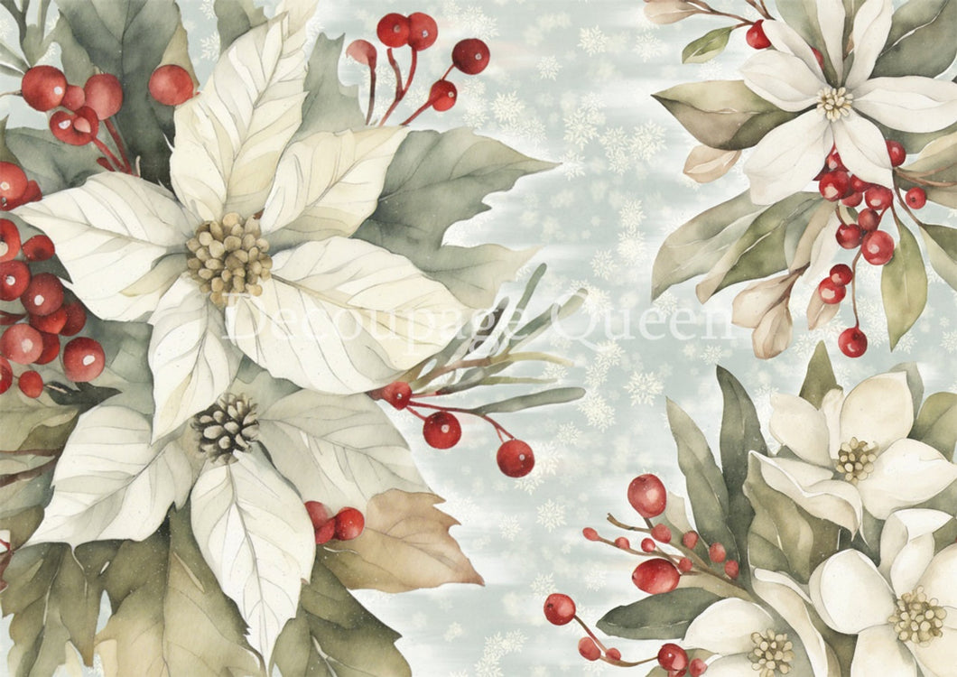 Dainty and the Queen - Frosty Flowers Rice Paper by Decoupage Queen
