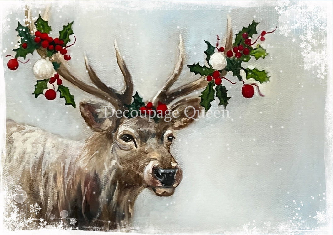 Teresa Rene Art - Snowy Elk Rice Paper by Decoupage Queen