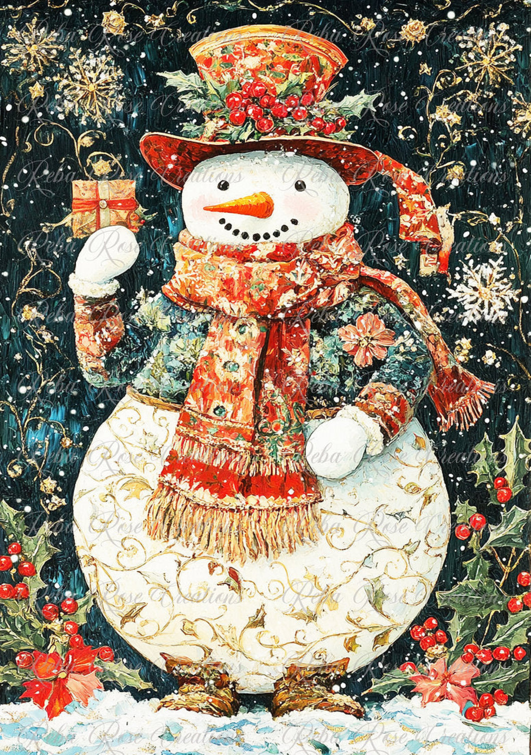 Decorated Snowman Rice Paper by Reba Rose Creations