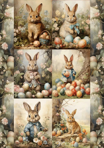 Easter Bunnies Vintage Rice Paper by European Excellency