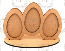 Load image into Gallery viewer, Handcrafted Holiday Traditions Egg Trio Panel with 3 Frames and Base, MDF