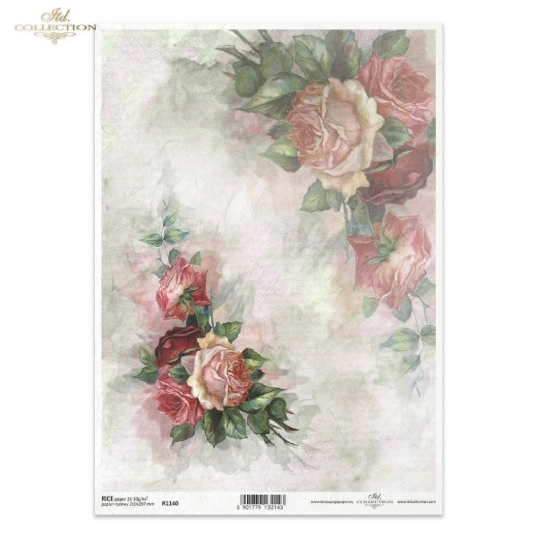 Exquisite Vintage Rose Swags Rice Paper by ITD Collection, R1140, A4