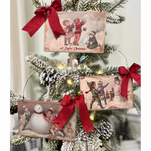 Let it Snow Wood Ornaments Set of 3 on Snowy Tree 