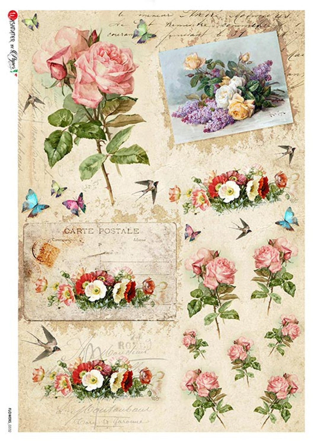 Flowers 0332 by Paper Designs Washipaper, Rose Carte Postale