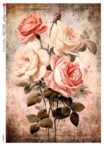 Flowers 0411 Paper Designs Washipaper, Vintage Pink and White Rose Bouquet