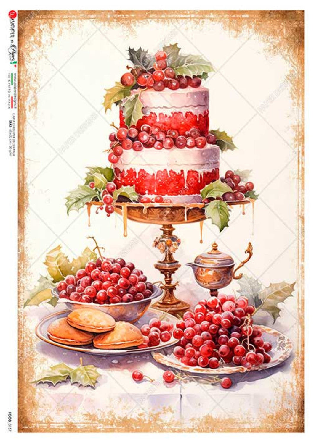 Food 0157 Paper Designs Washipaper, Tiered Festive Cake