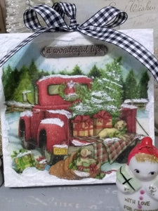 Farmhouse House Wonderful Life Snowy Christmas Truck with Dogs Ornament
