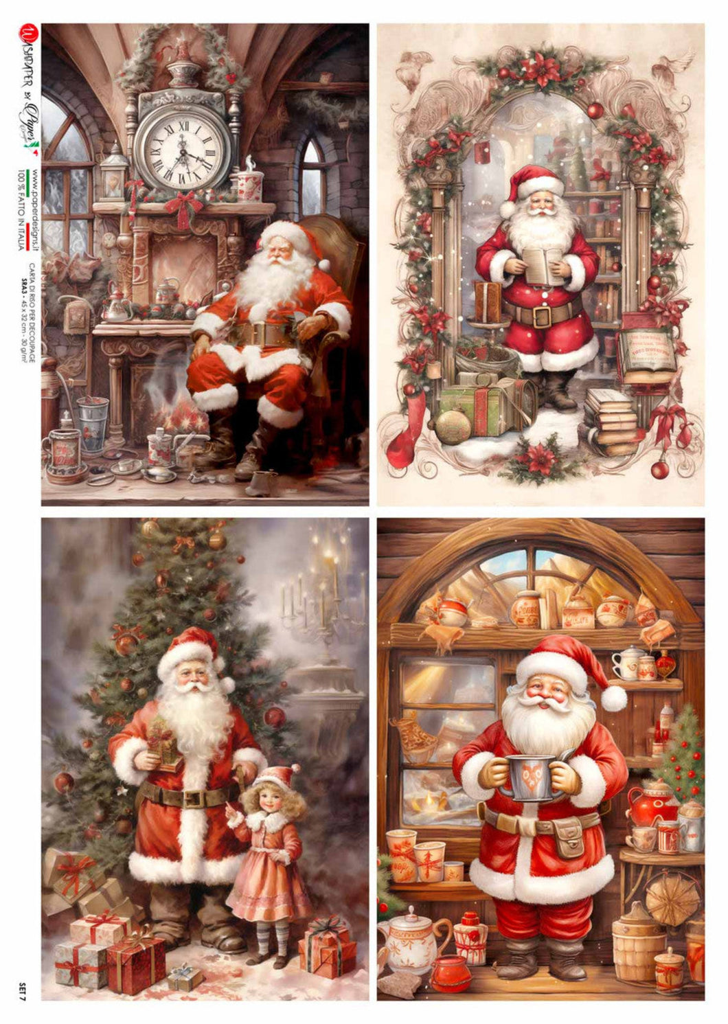 Festive Santas Four Pack by Paper Designs Washipaper, 4 images on 1 sheet rice paper
