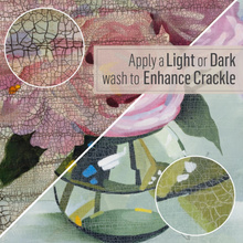 Load image into Gallery viewer, Artistic depiction of cracked surface with text on how to enhance crackle effect.