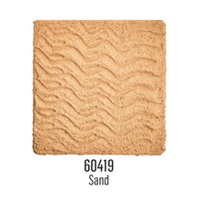 Load image into Gallery viewer, A square sand-colored textured sample labeled '60419 Sand' on a white background, showing a wavy grooved surface resembling sand or light tan material.
