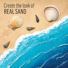 Load image into Gallery viewer, A square beach-themed graphic with the text 'Create the look of REAL SAND' over a styled sand scene with seashells and turquoise ocean waves. The image appears to represent a sand texture or sand-colored product concept rather than a physical packaged item.