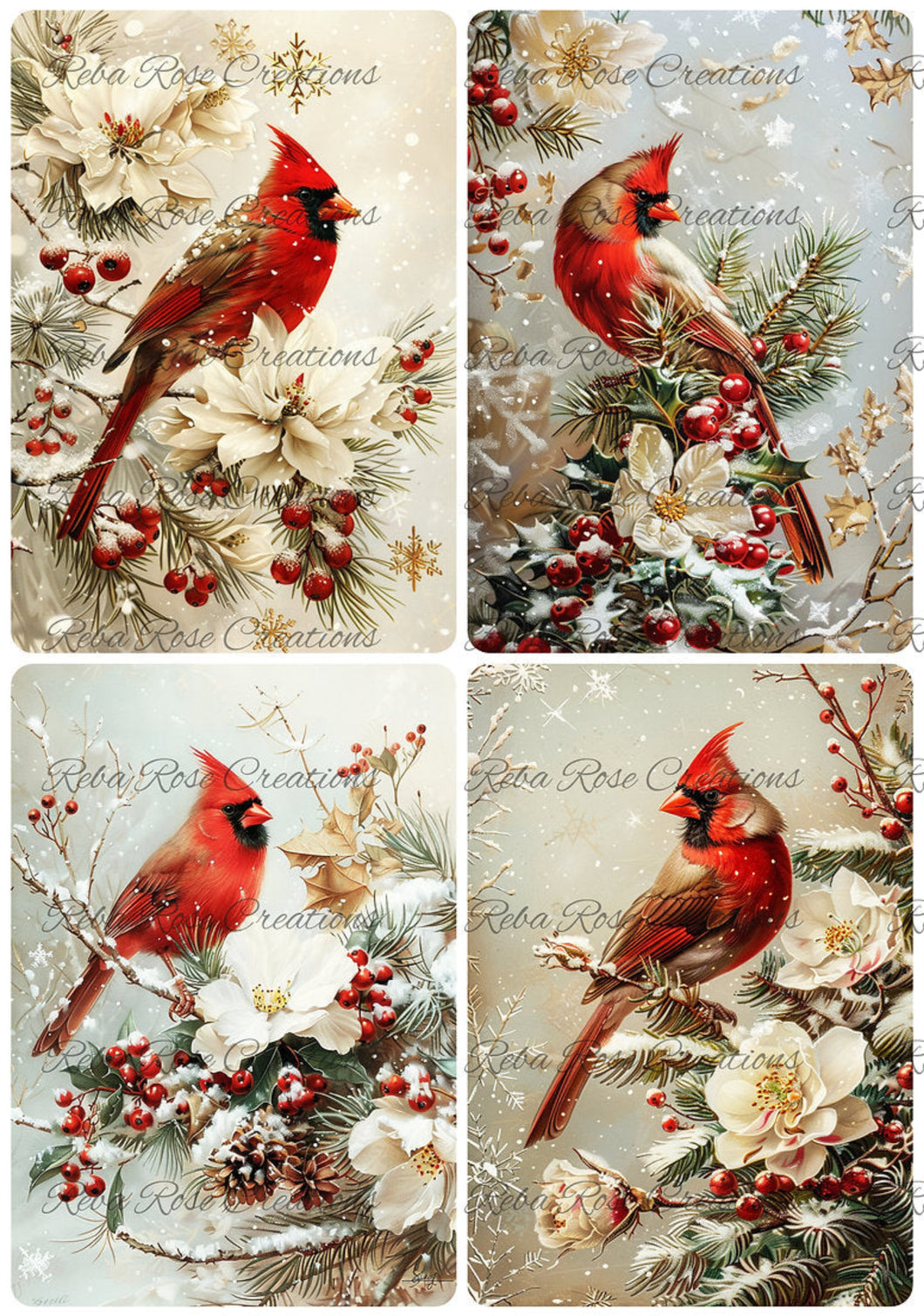 Four Square Cardinals Rice Paper by Reba Rose Creations