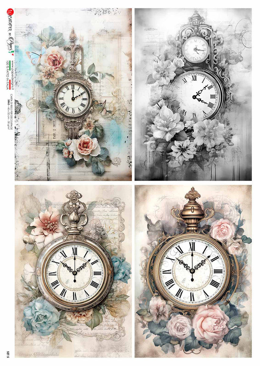 Clock Pattern Paper Design Four Clocks Four Pack by Paper Designs Washipaper – My Victorian Heart