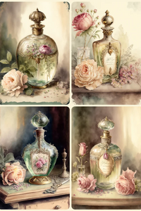 French Perfume Bottles Rice Paper by Reba Rose Creations