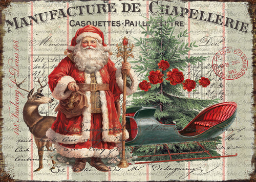 French Santa & Sleigh Rice Paper by Reba Rose Creations