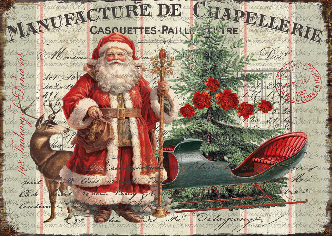 French Santa & Sleigh Rice Paper by Reba Rose Creations