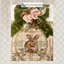 Load image into Gallery viewer, Farmhouse Grain Sack Bunny Cutting Board Decor Handmade by My Victorian Heart