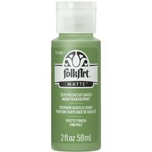 Load image into Gallery viewer, Green bottle of FolkArt acrylic paint with a white cap on a white background